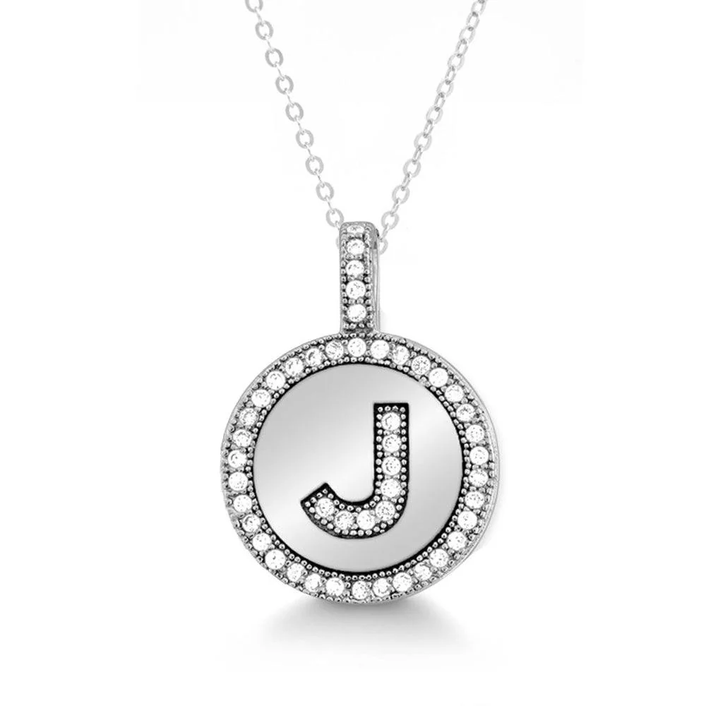 STERLING SILVER CUBIC ZIRCONIA INITIAL J PENDANT WITH CHAIN - Image 2