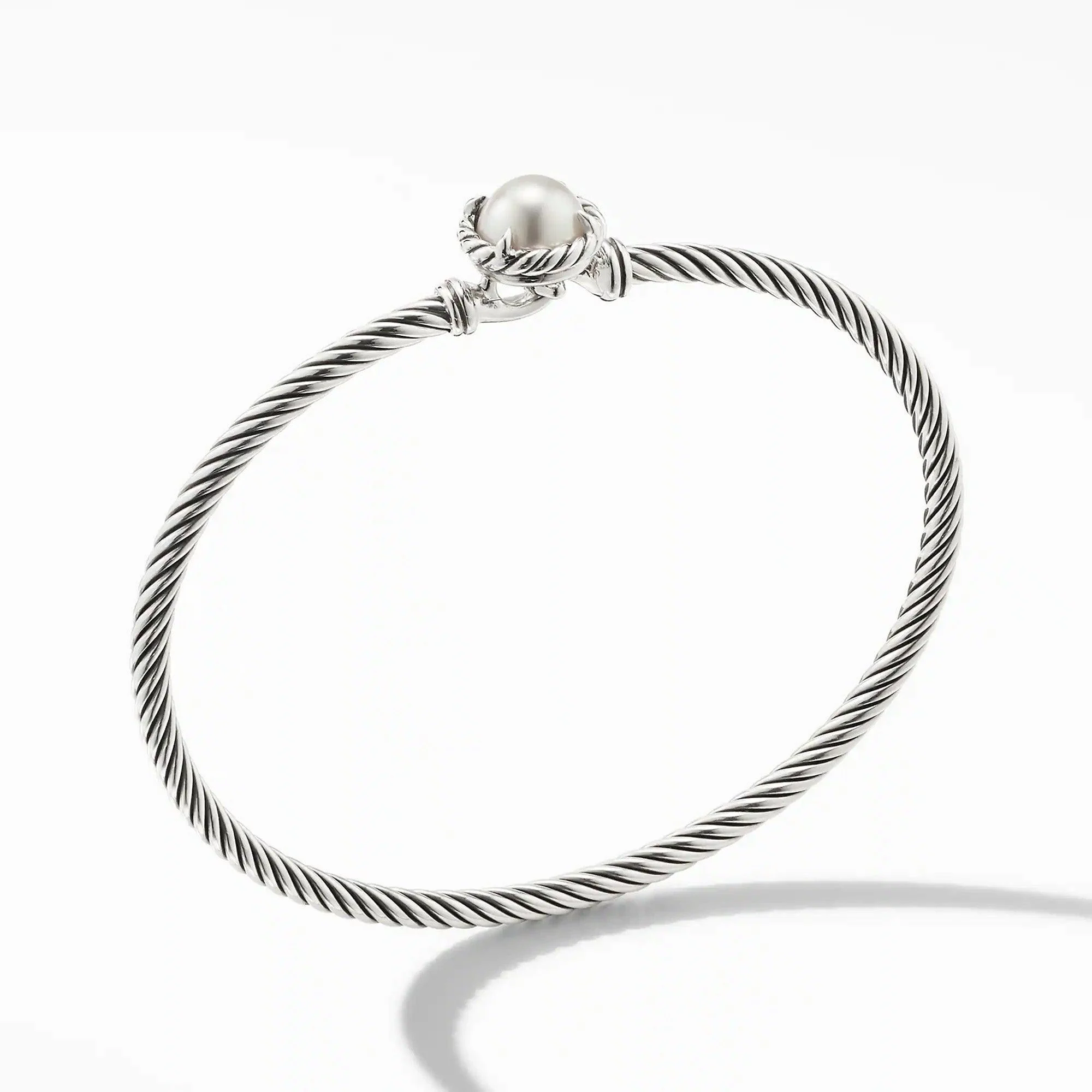 STERLING SILVER CULTURED FRESHWATER PEARL BANGLE BRACELET - Image 2
