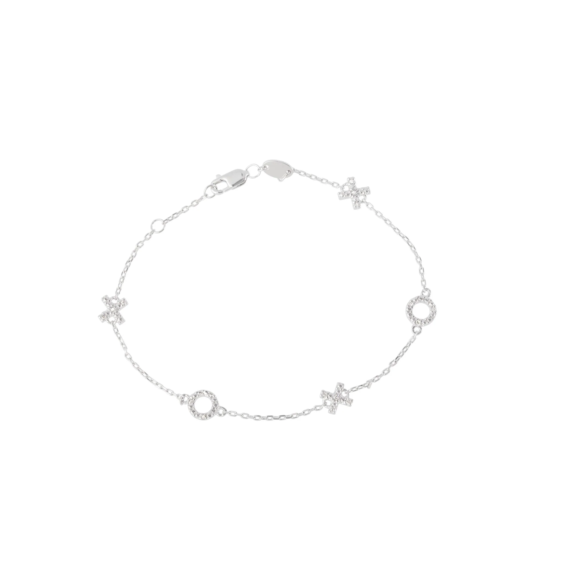 Pavé Diamond X O Bracelet in Sterling Silver