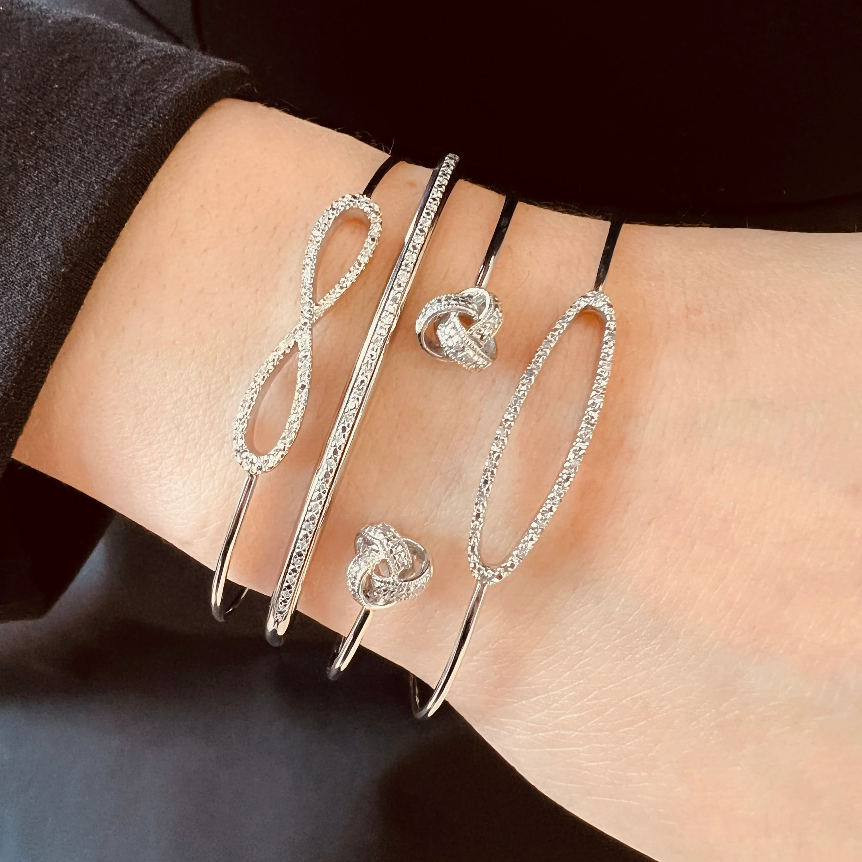 Sterling Silver Diamond Infinity Bangle - Image 2