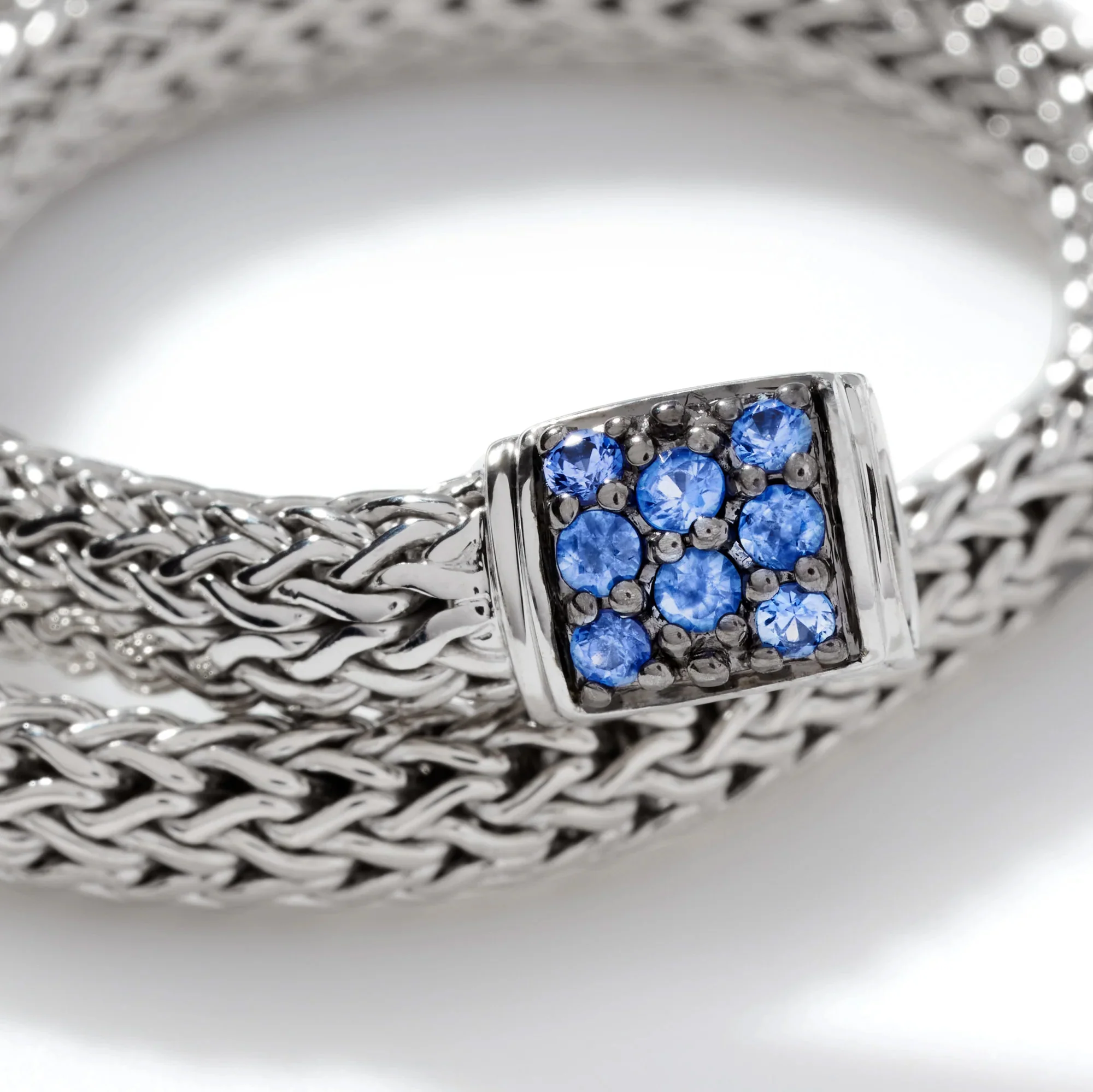 Sterling Silver Hand Woven Chain and Sapphire Bracelet - Image 2