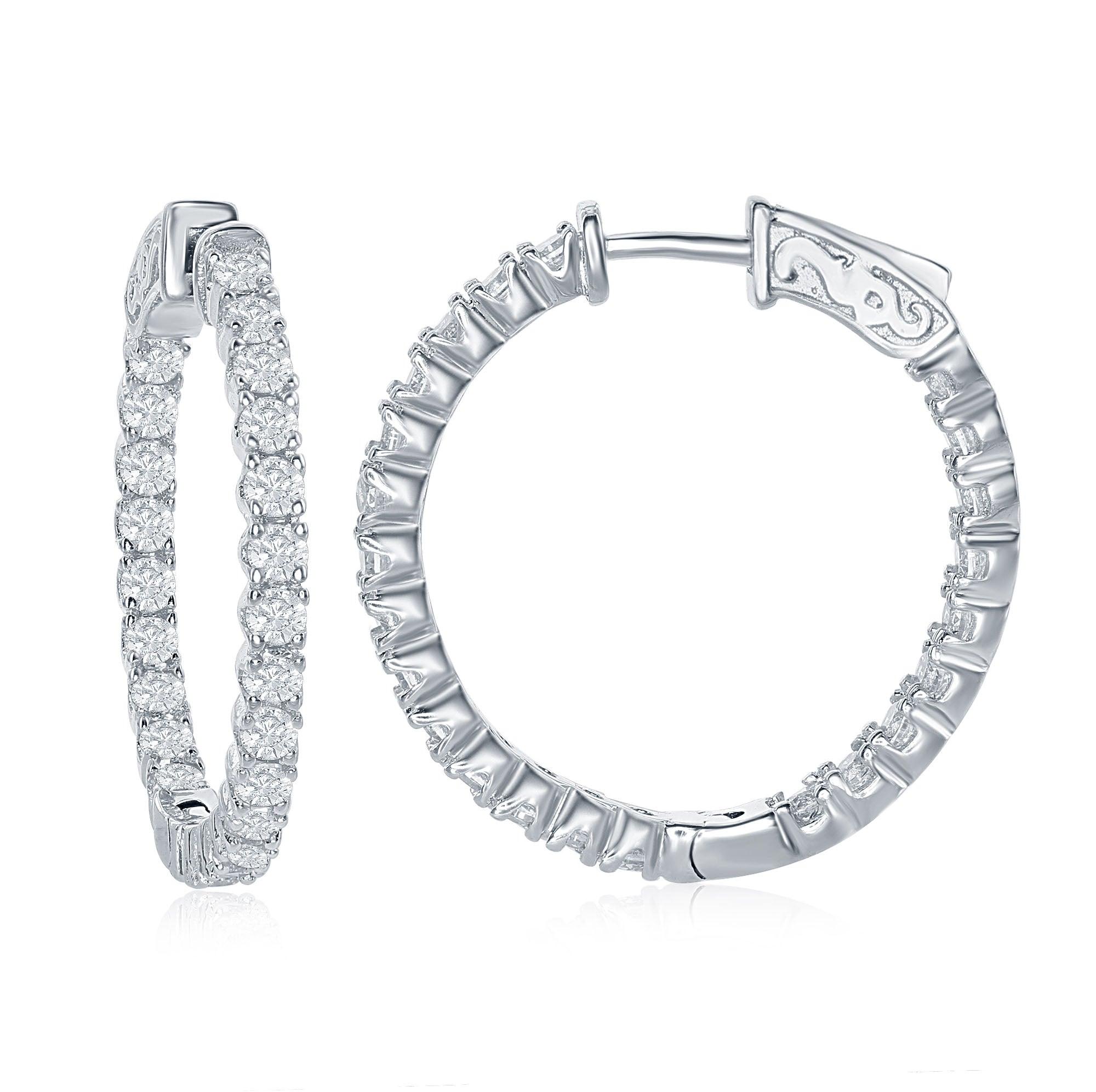 Cubic Zirconia Inside Out Hoop Earrings in Sterling Silver