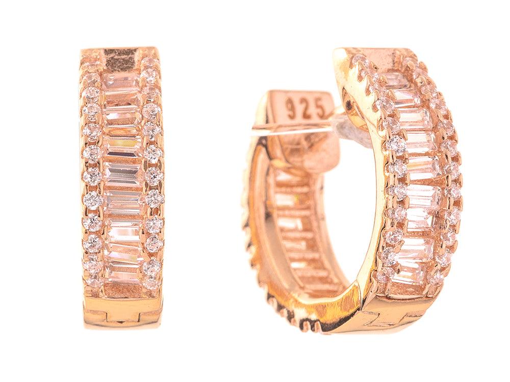 Baguette Cubic Zirconia Small Hoop Earrings in Rose Gold Plated Sterling Silver