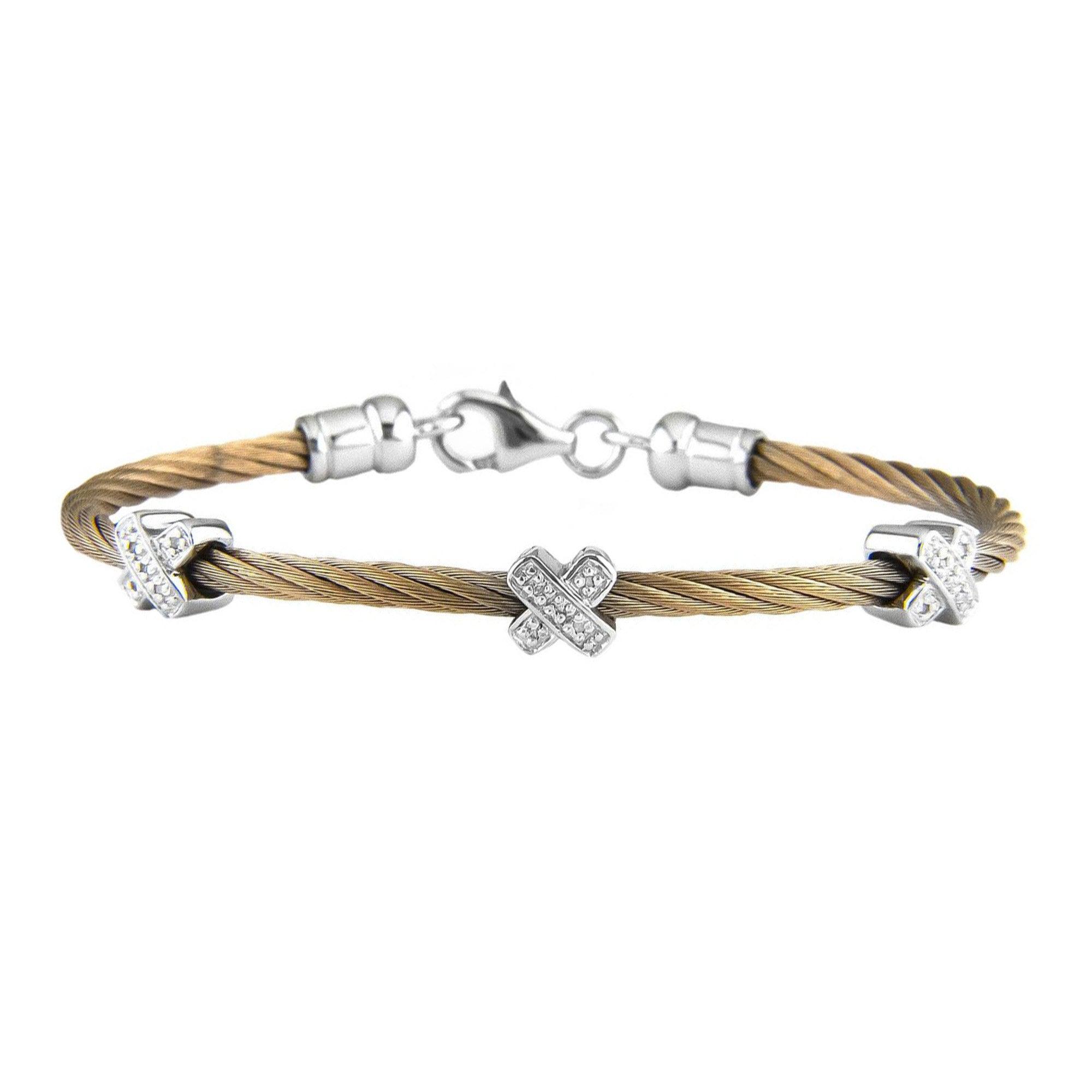 Sterling Silver and Rose Stainless Steel Diamond X Station Bracelet