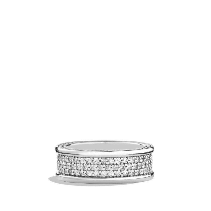 STREAMLINE THREE ROW BAND RING WITH PAVE DIAMONDS