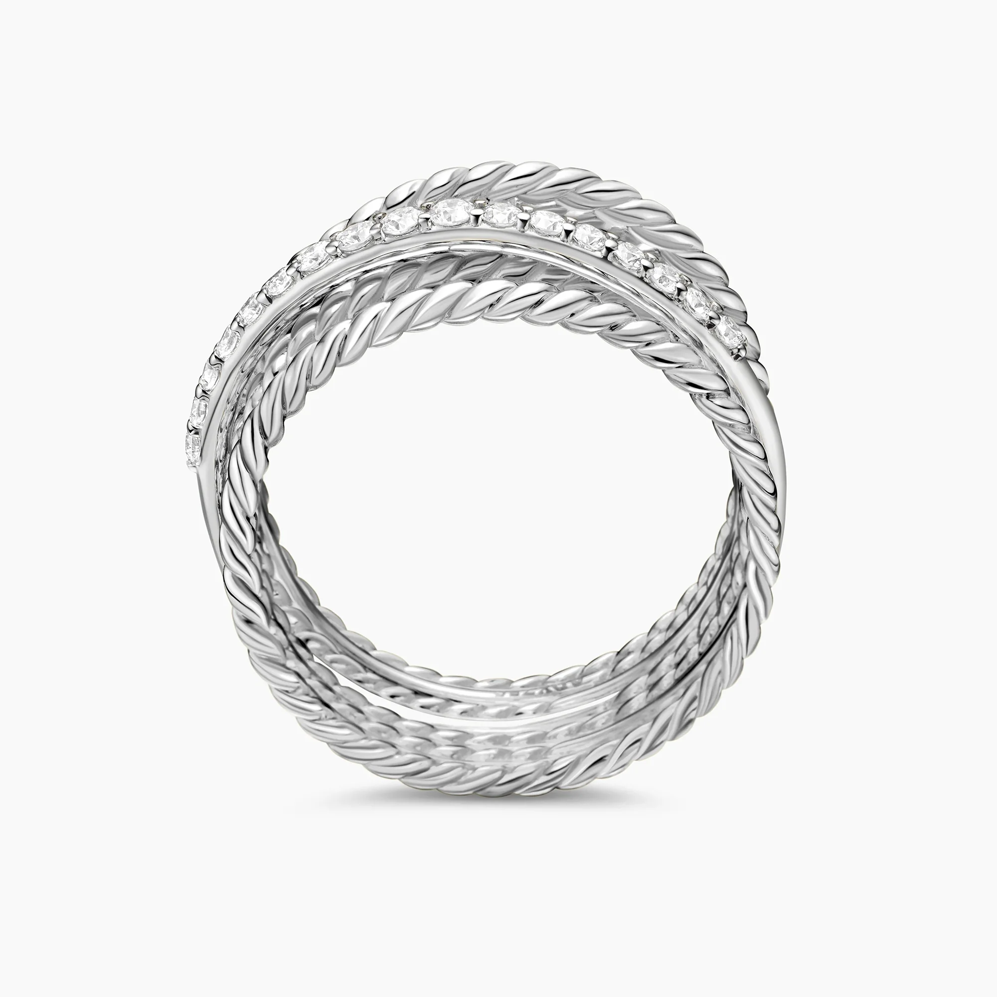 Crossover Ring In Sterling Silver With Pavé Diamonds - Image 3