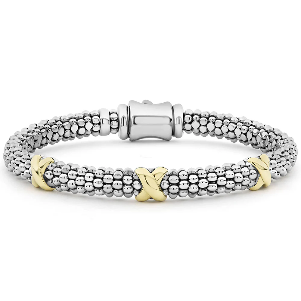Silver and 18K Yellow Gold Caviar X Station bracelet