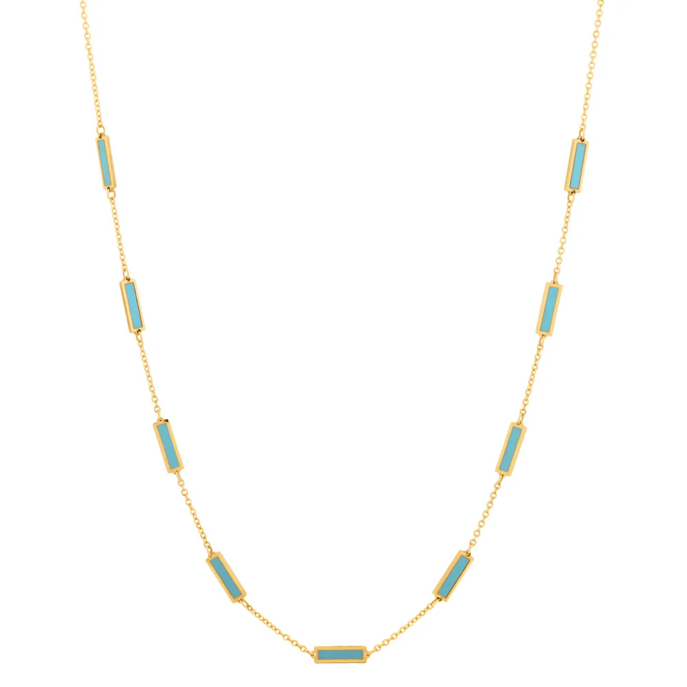 Turquoise Enamel Bars by the Foot Necklace in 14K Yellow Gold