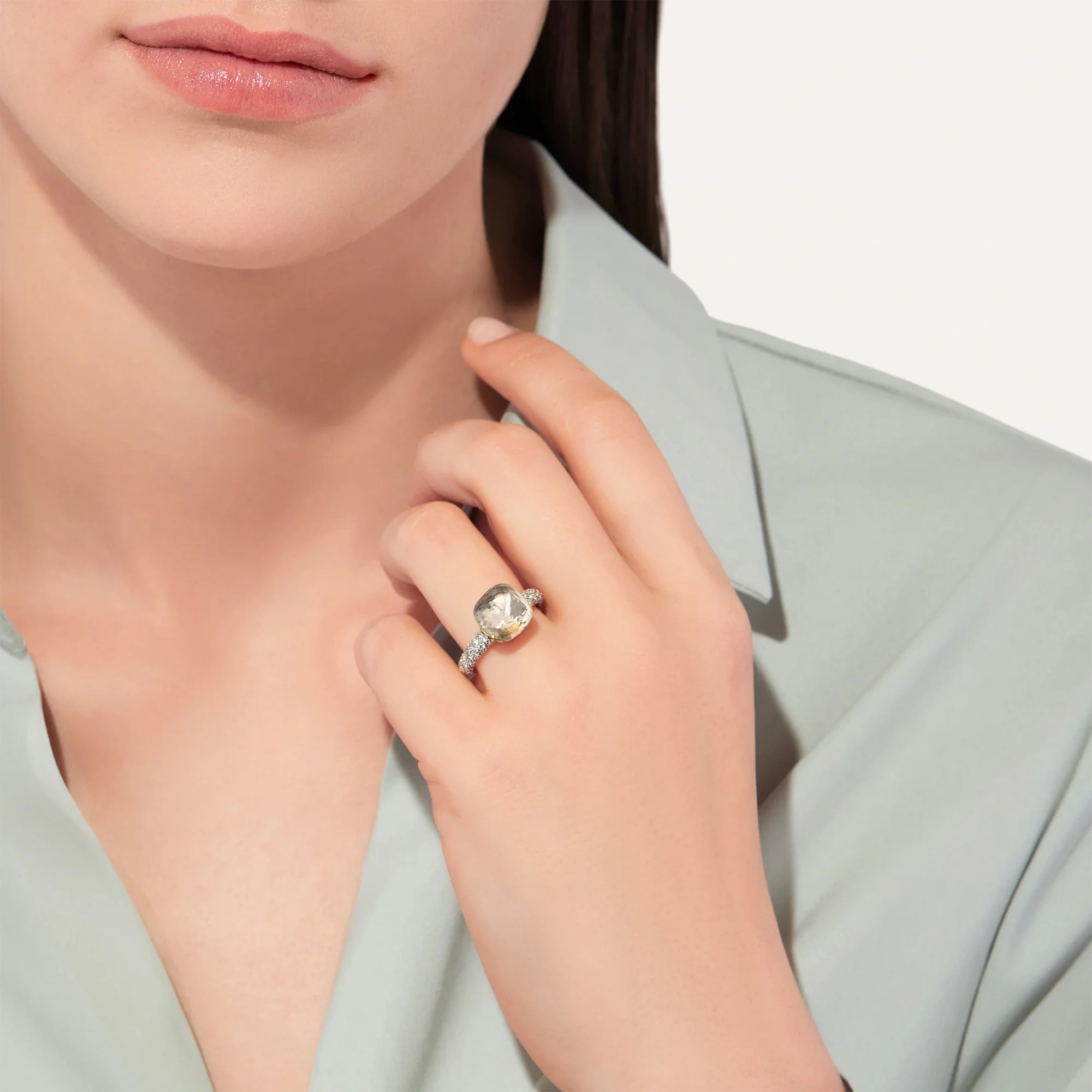 18K Rose and White Gold Diamond and Topaz Classic Nudo Ring - Image 3