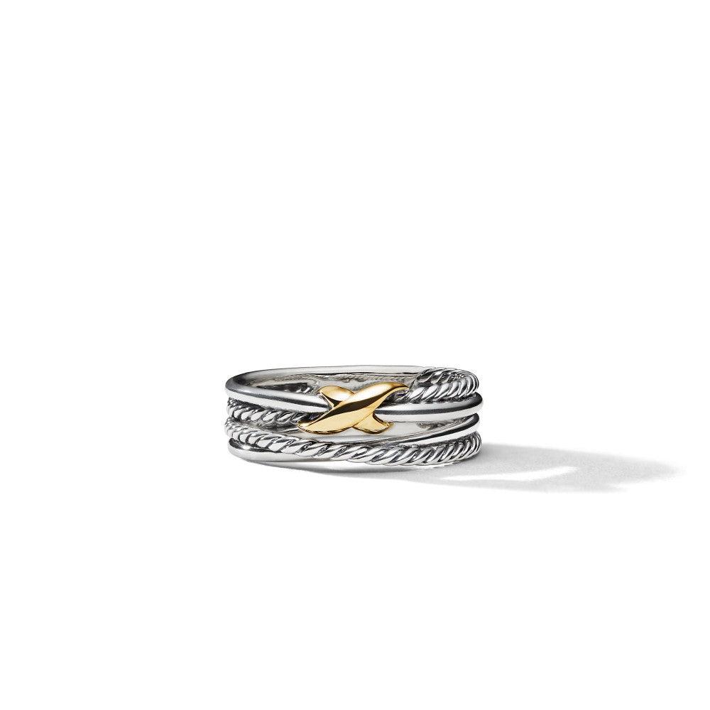 X Crossover Band Ring in Sterling Silver with 18K Yellow Gold - Image 3