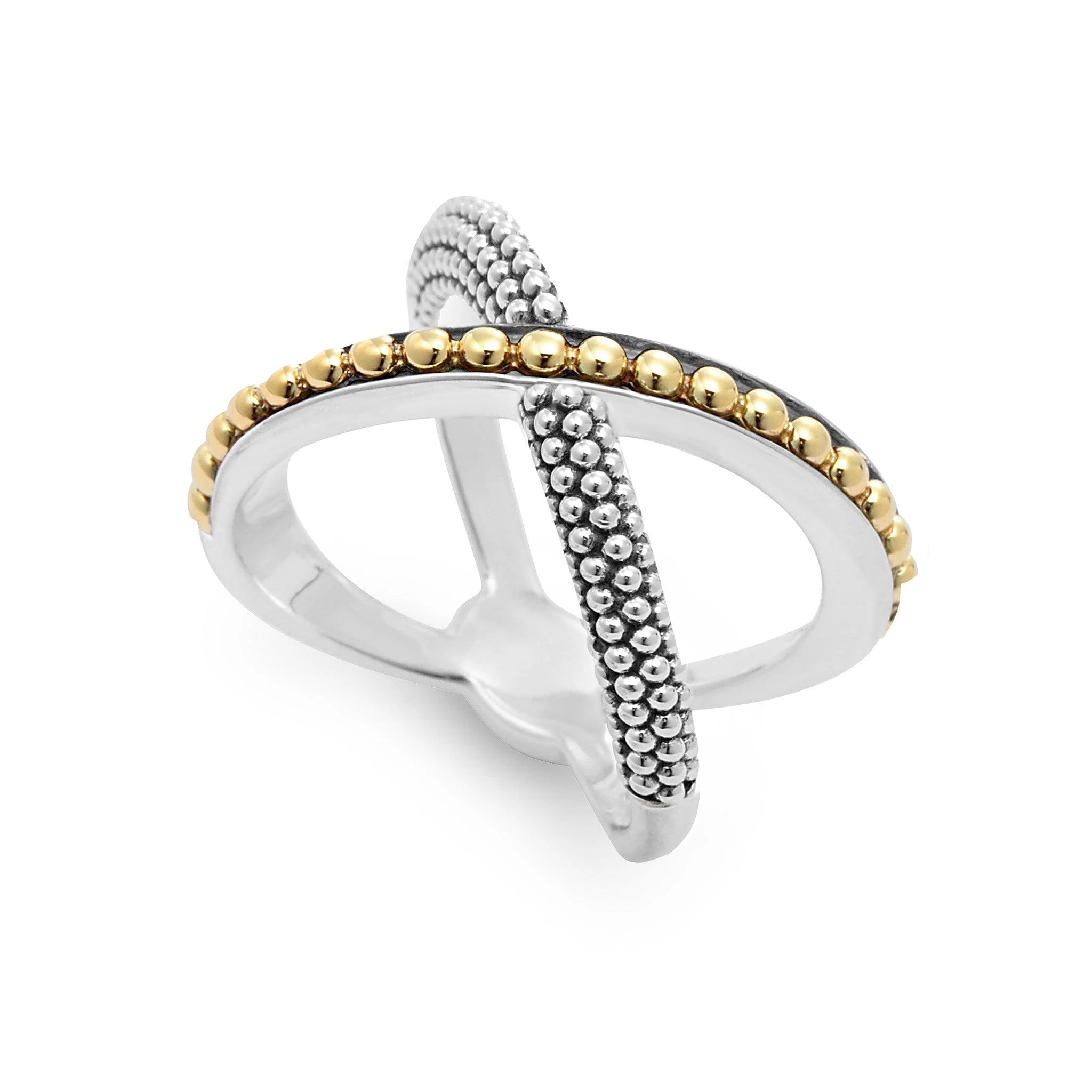 Sterling Silver and 18K Yellow Gold Caviar X Wrap Ring
