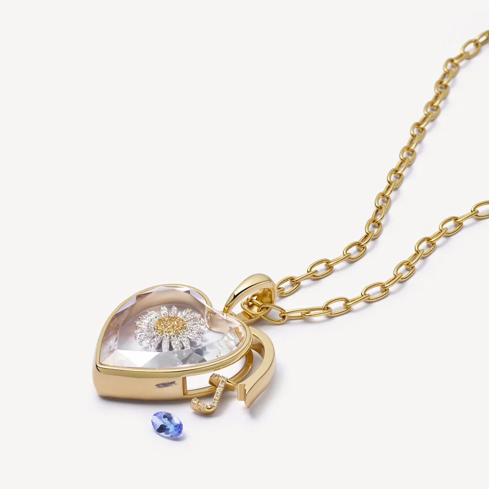 Diamond Daisy Charm in 18K White Gold with Yellow Sapphires, 0.23cttw - Image 3